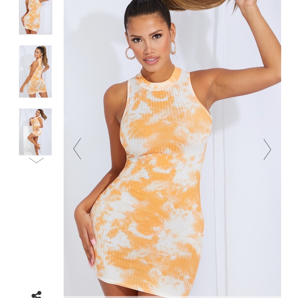 Shape Orange Tie Dye Rib Sleeveless Bodycon Dress